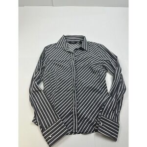 Express Stretch Long Sleeve Collared Button Dress Shirt Blouse 4 Striped